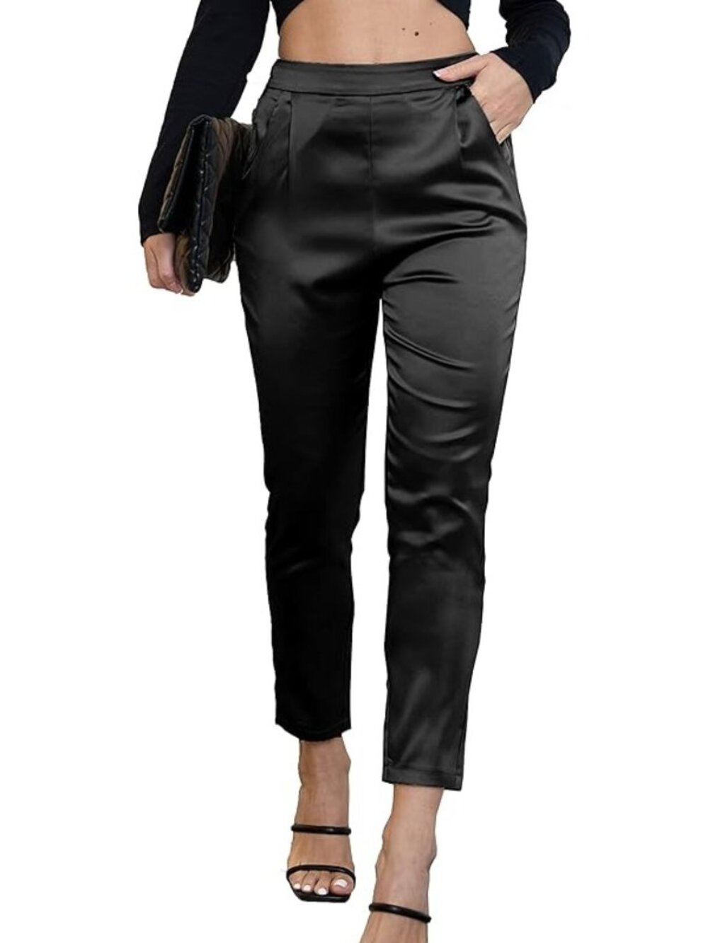 Heipeiwa Satin Pants Size Medium Pleated Pull On Elastic Waist Tapered Leg NEW